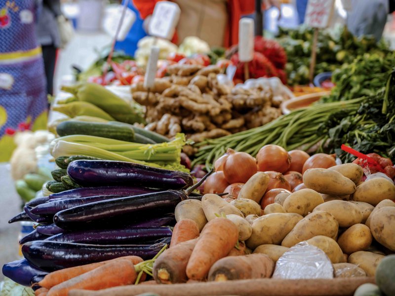 Large pile of vegetables, as at a market