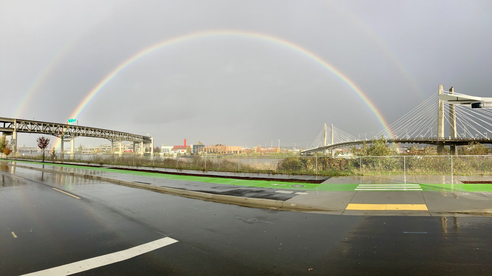 Rainbow over Tillicum and Marquam bridges