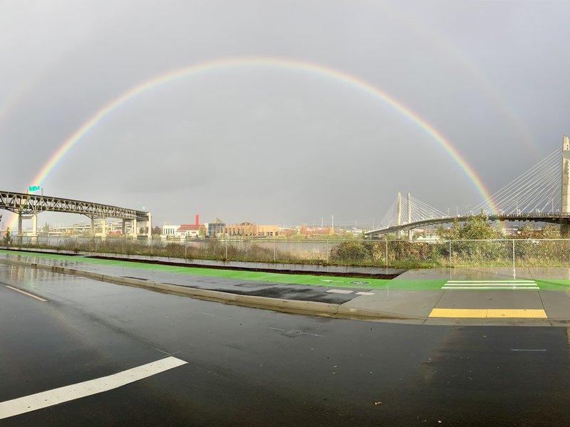 Rainbow over Tillicum and Marquam bridges