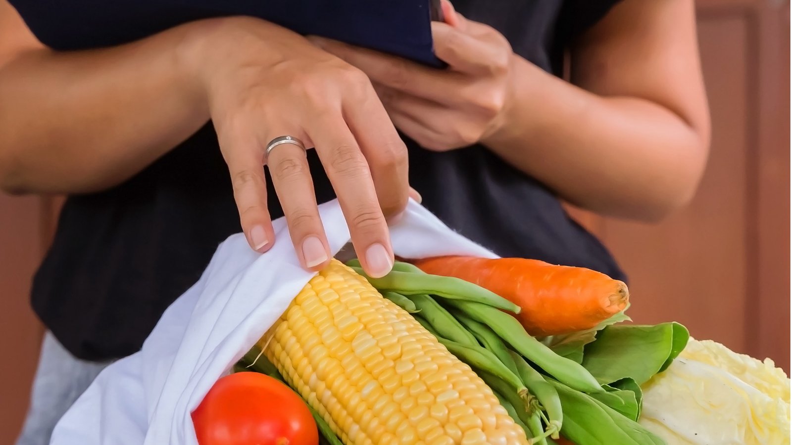 Closeup of a bag of vegetables