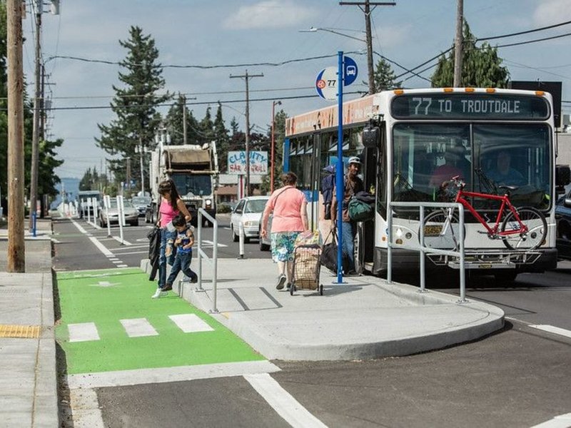 Busy, well-designed bus stop