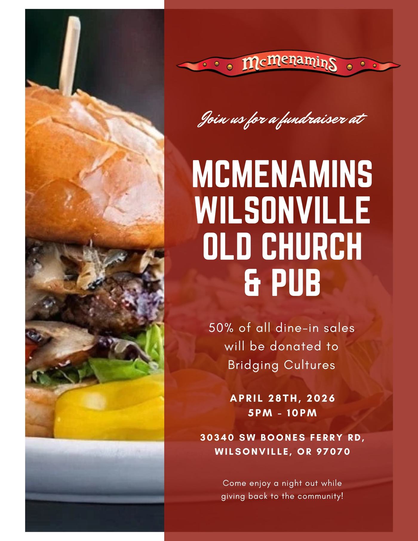 McMenamins Wilsonville fundraiser for Bridging Cultures