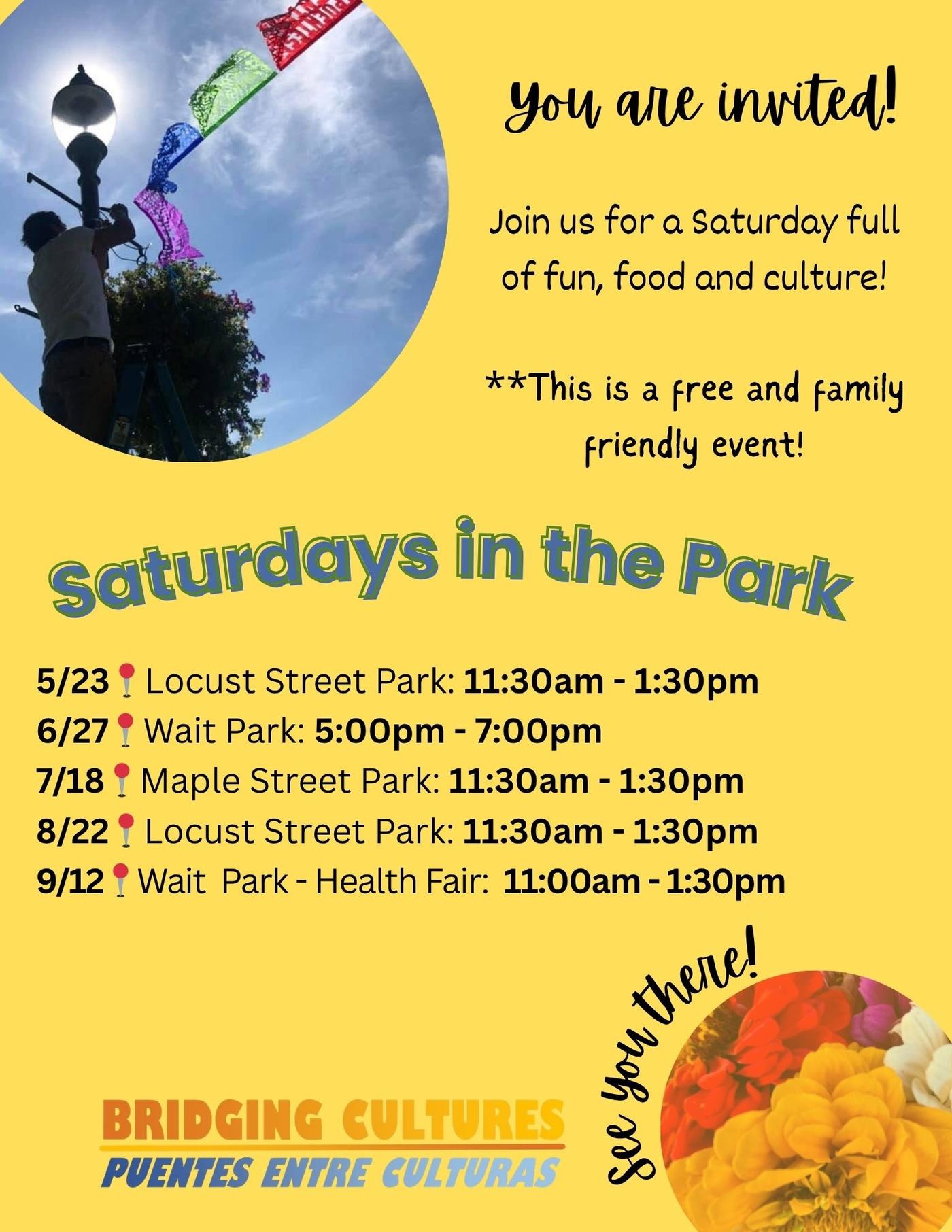 Flyer for Saturdays in the park. See [url] for text in this image
